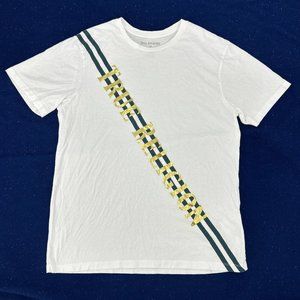 True Religion Shirt Men's M White Crew Neck Tee Gold Foil Logo Graphic